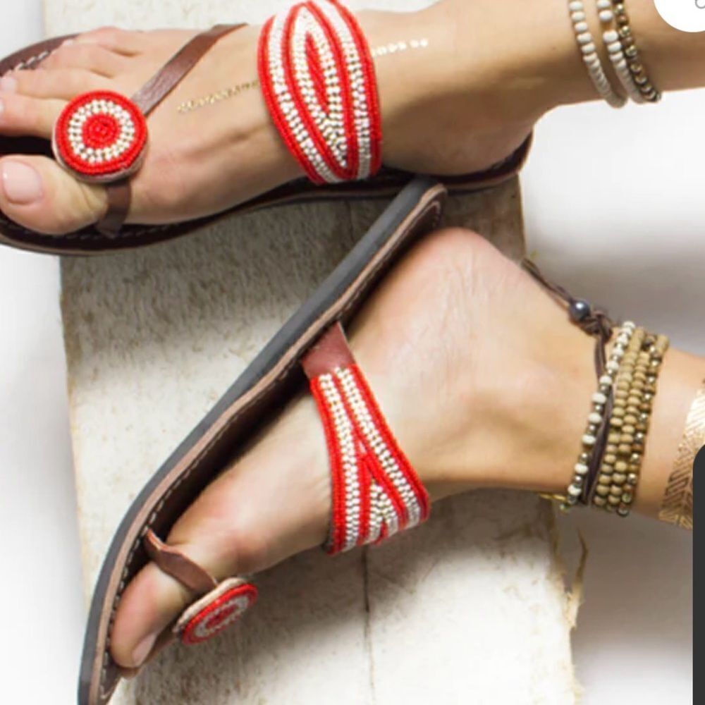 Boho Rafiki Red Beaded Sandals Sz-40/9 - Picture 6 of 8